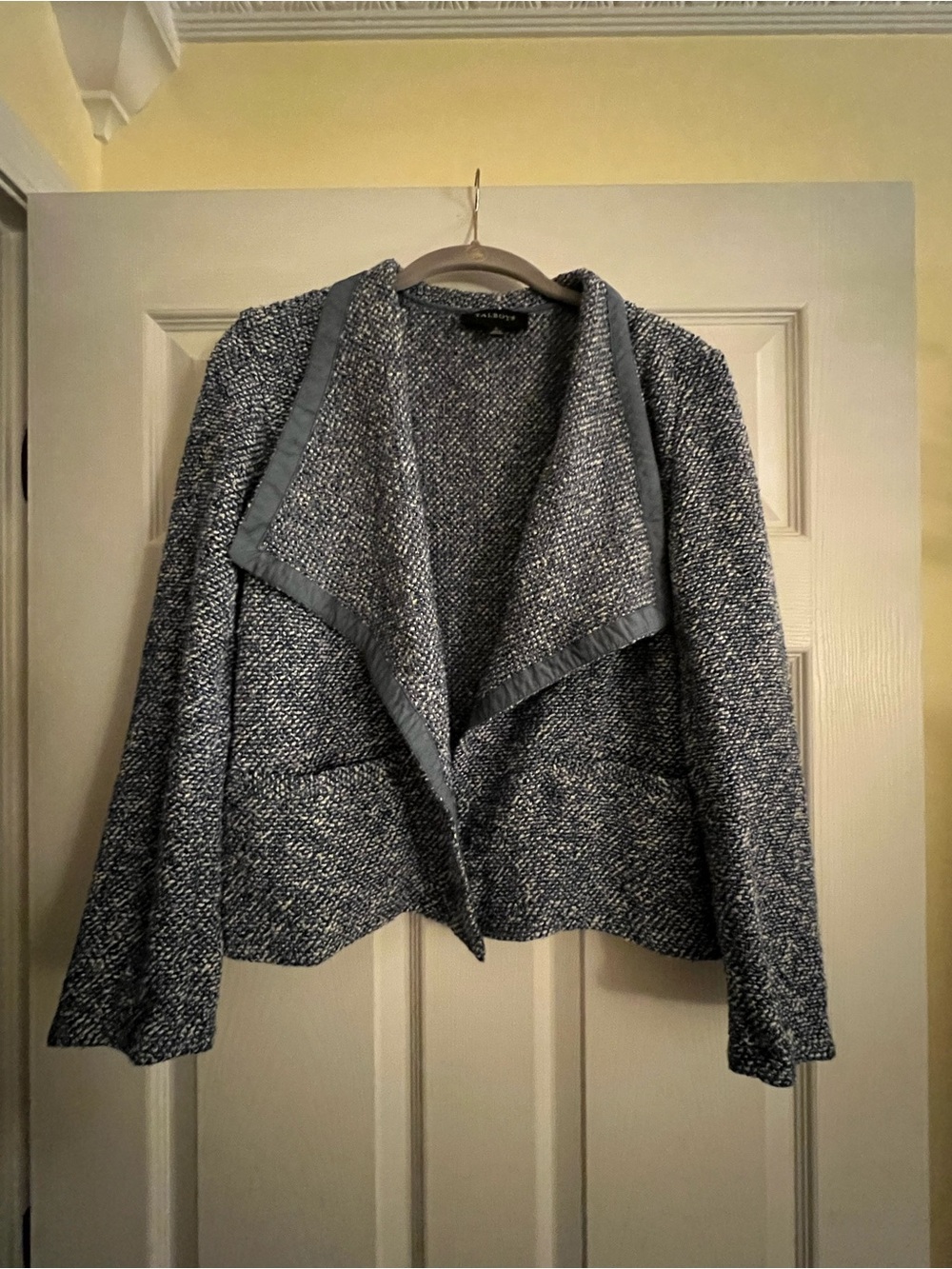 Talbots Navy and White Open-Front Knit Cardigan Jacket size Large